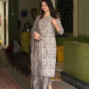 KLOSIA Women's Printed Straight Kurta and Pant with Dupatta Set
